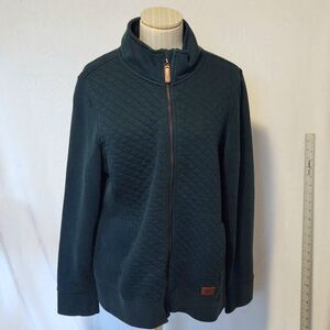 LL Bean Women's M Quilted Full Zip Sweatshirt Jacket Green Mock Neck 508104